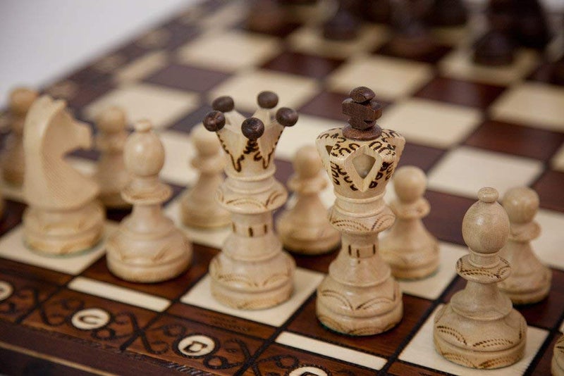 Wegiel Handmade European Ambassador Chess Set - Wooden 21 Inch Beech & Birch Board with Felt Base - Carved Hornbeam & Sycamore Wood Chess Pieces - Image 2